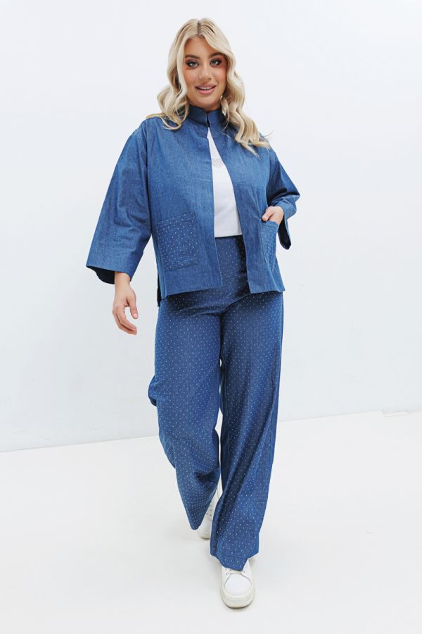 Ζακέτα με στρας σε denim light blue χρώμα