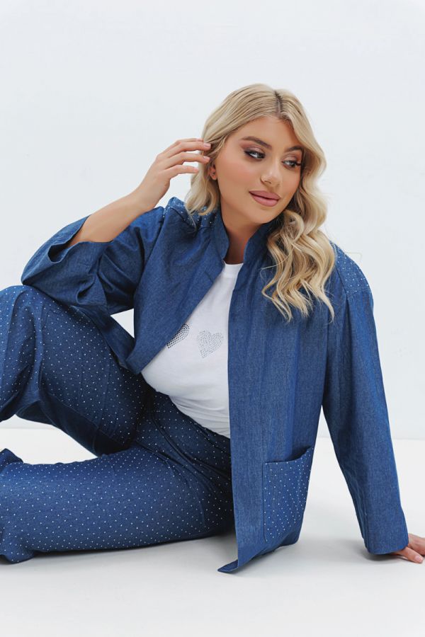 Ζακέτα με στρας σε denim light blue χρώμα