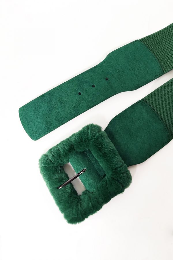 Ζώνη με λάστιχο και γούνινη τόκα σε πράσινο χρώμα