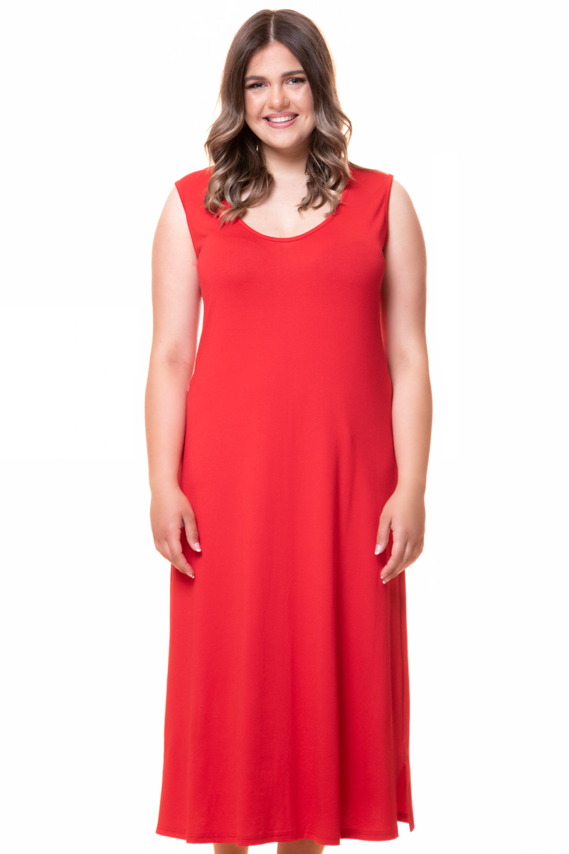 Αμάνικο midi light φόρεμα σε κόκκινο χρώμα 1420.4232-Κόκκινο