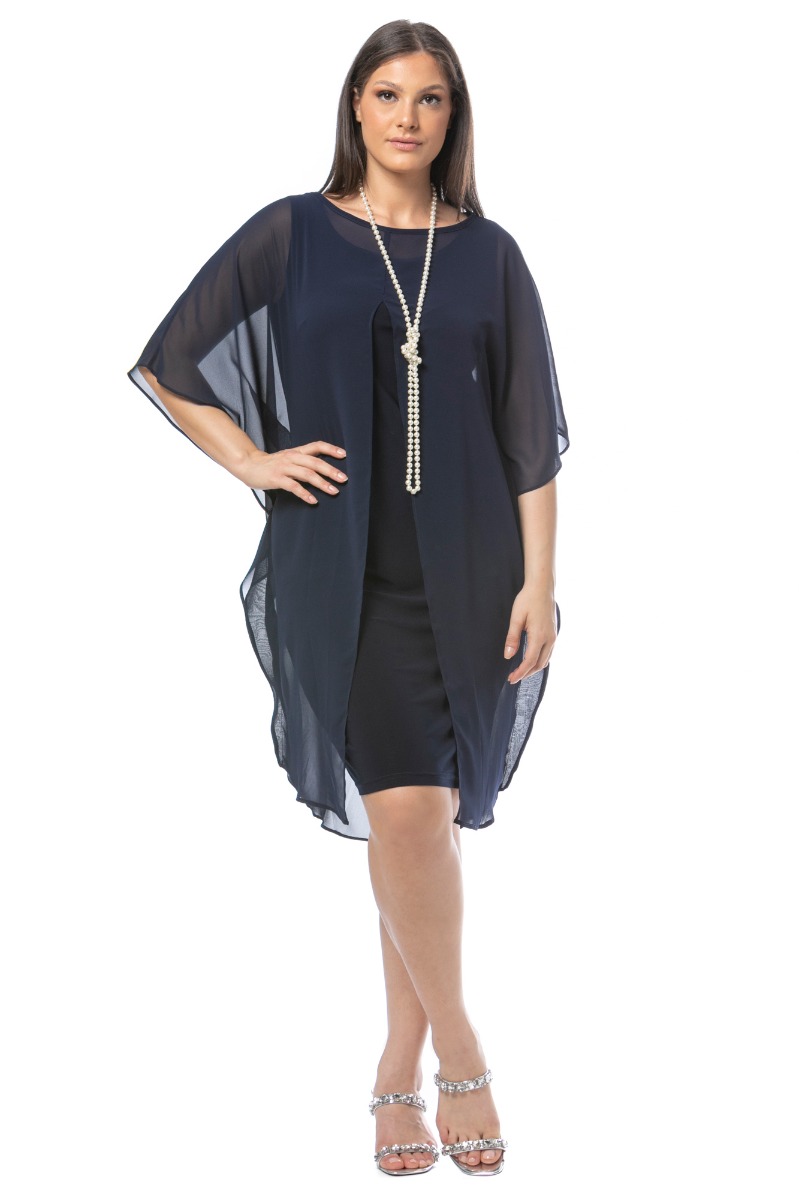Midi διπλό φόρεμα με κολιέ από πέρλες σε μπλε χρώμα 14223.4565-Μπλε