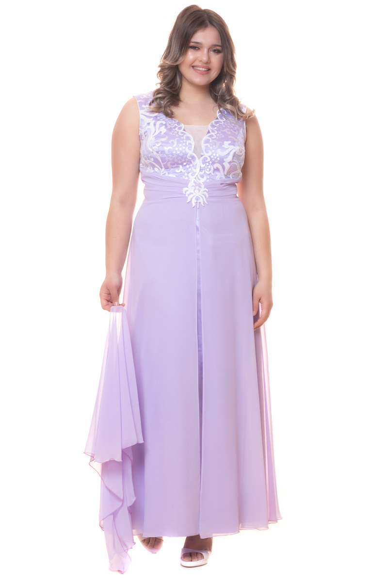 Maxi satin-like φόρεμα με δαντέλα σε λιλά χρώμα 1520.411-Λιλά