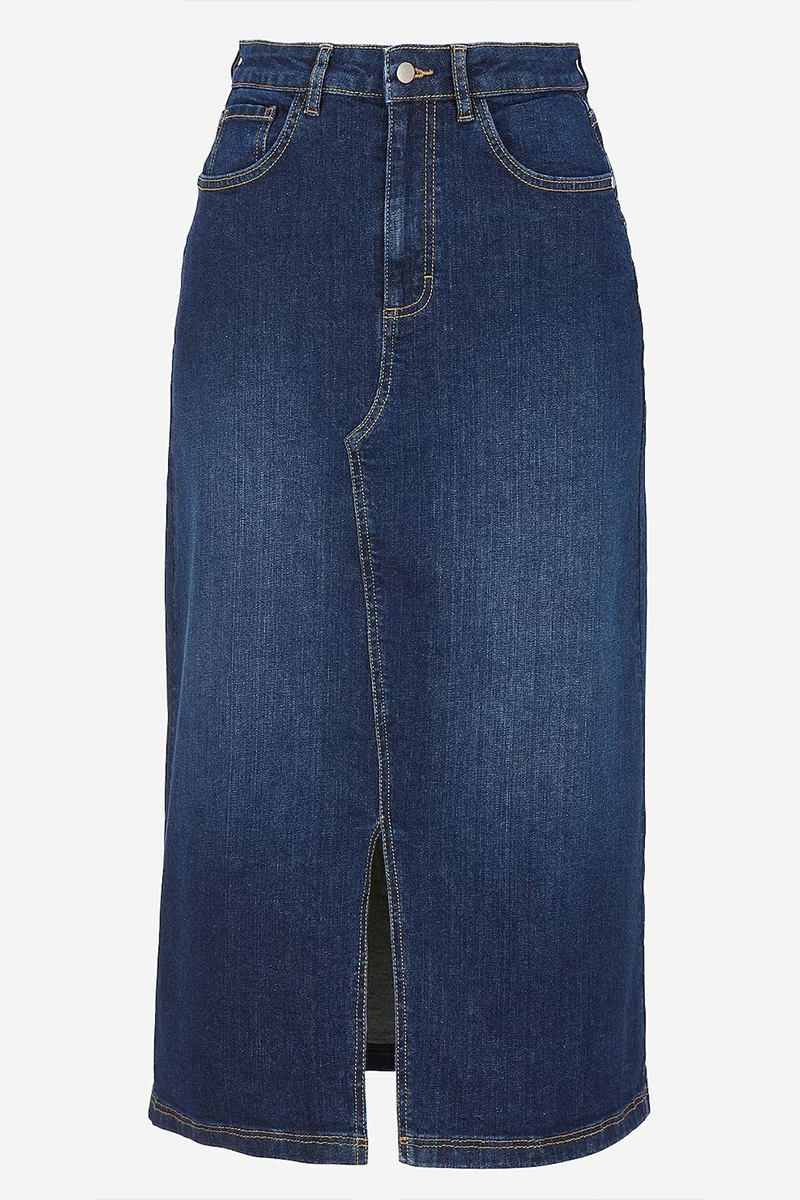  Midi jean φούστα σε dark blue denim χρώμα 2025