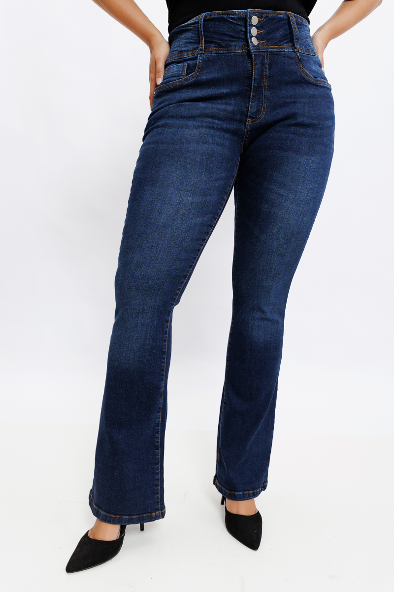  Jean καμπάνα με 3 κουμπιά σε dark blue denim χρώμα 2025