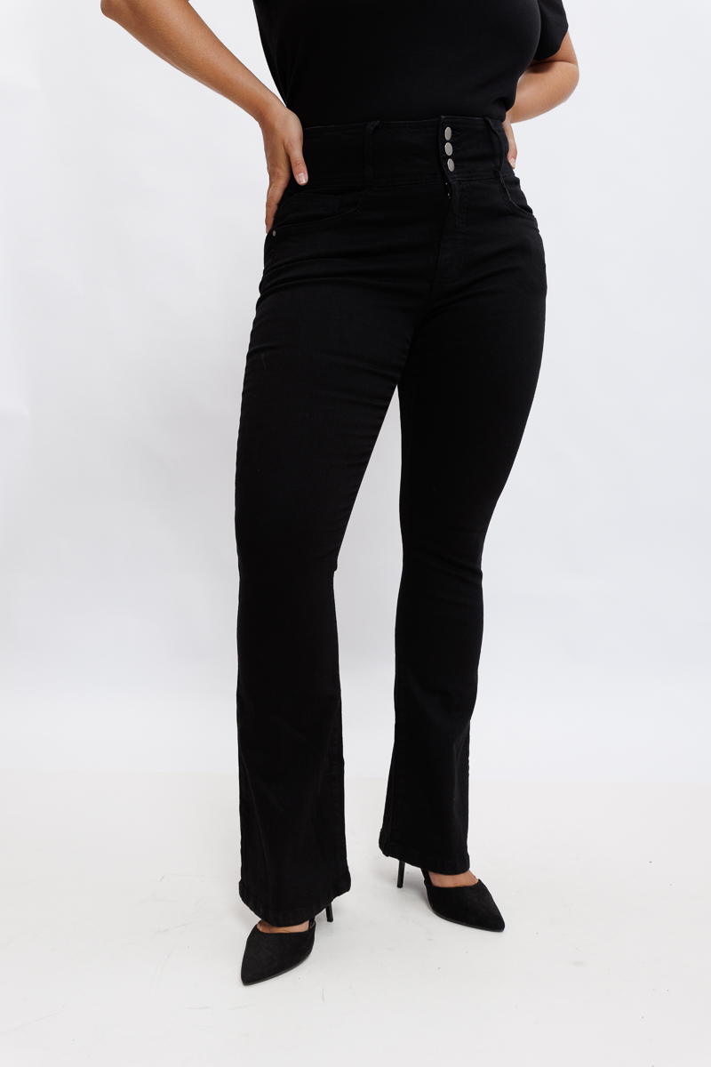  Jean καμπάνα με 3 κουμπιά σε denim black χρώμα 2025
