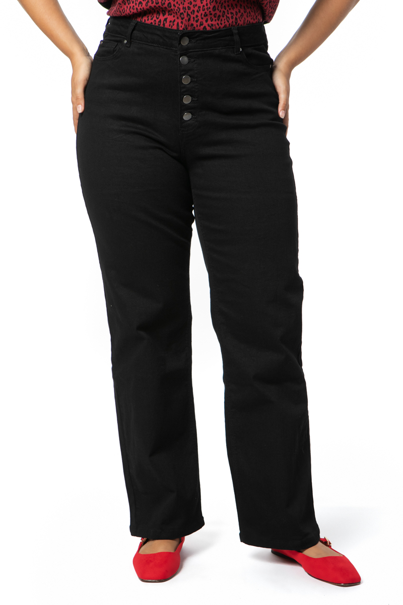  Jean καμπάνα με κουμπιά σε denim black χρώμα 2025