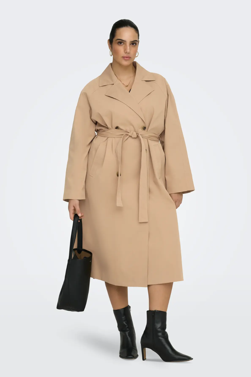 Καμπαρντίνα μπεζ σταυρωτή maxi με leopard φόδρα