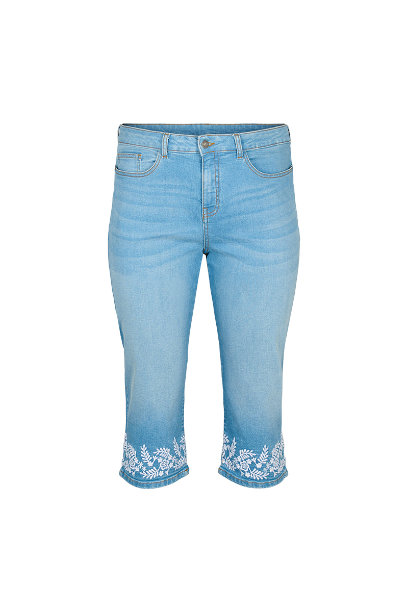  Κάπρι jean με κέντημα στο τελείωμα σε denim light blue χρώμα 2025