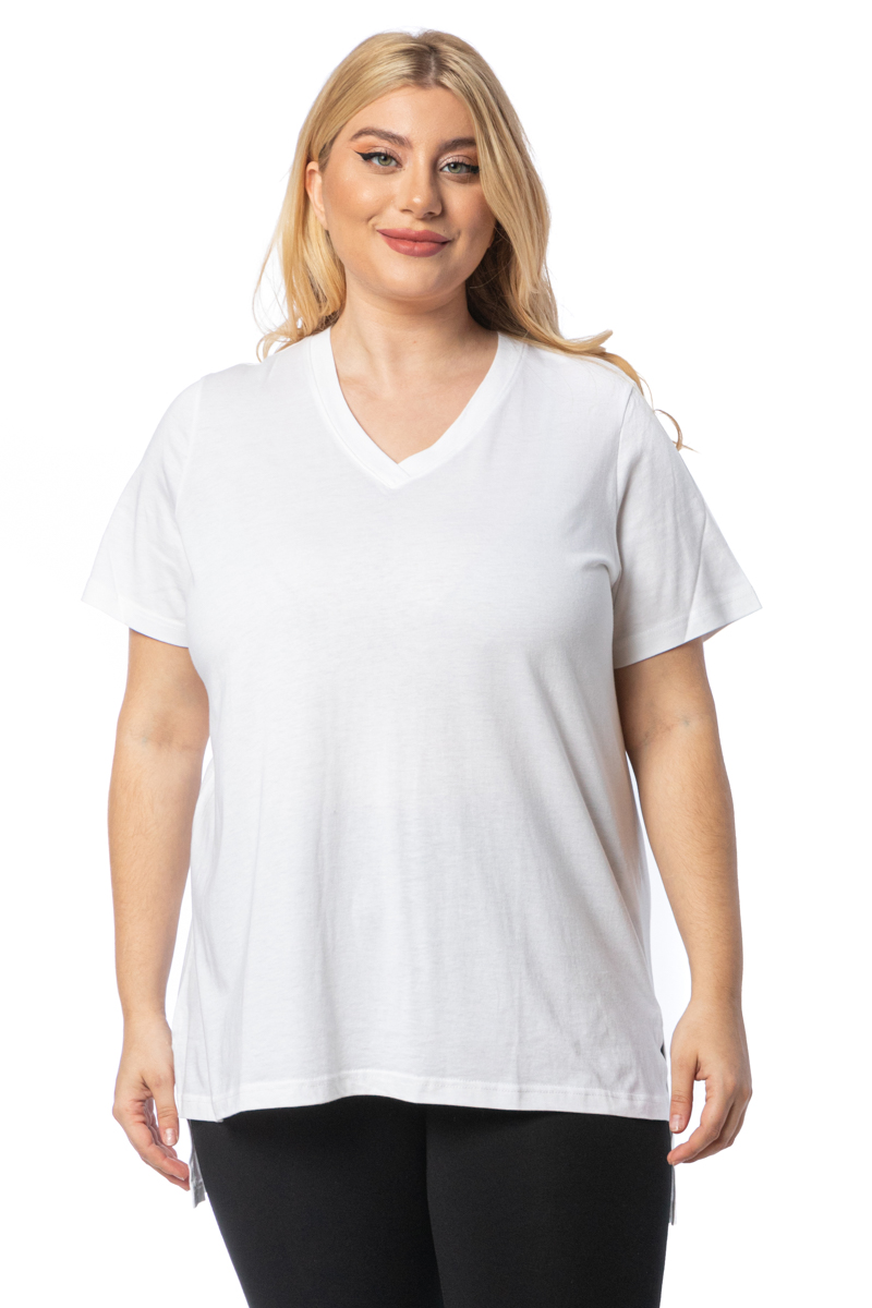 Κοντομάνικο t-shirt με V λαιμόκοψη σε λευκό χρώμα 1423.8415-Λευκό