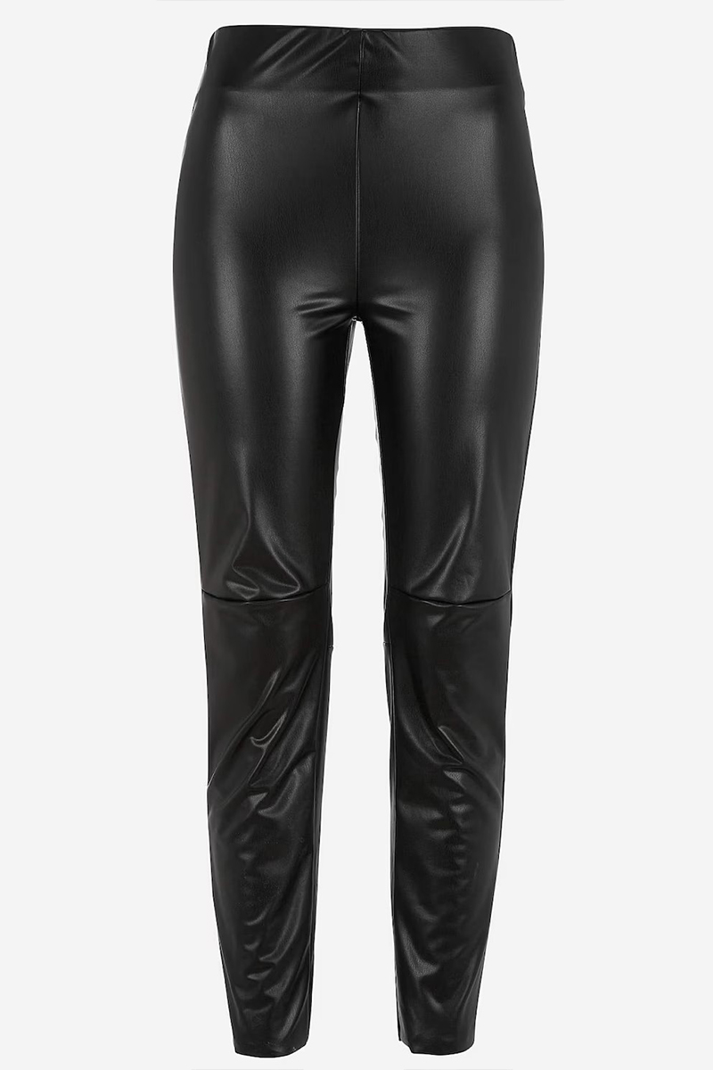  Leather-like ελαστικό παντελόνι σε μαύρο χρώμα 2025