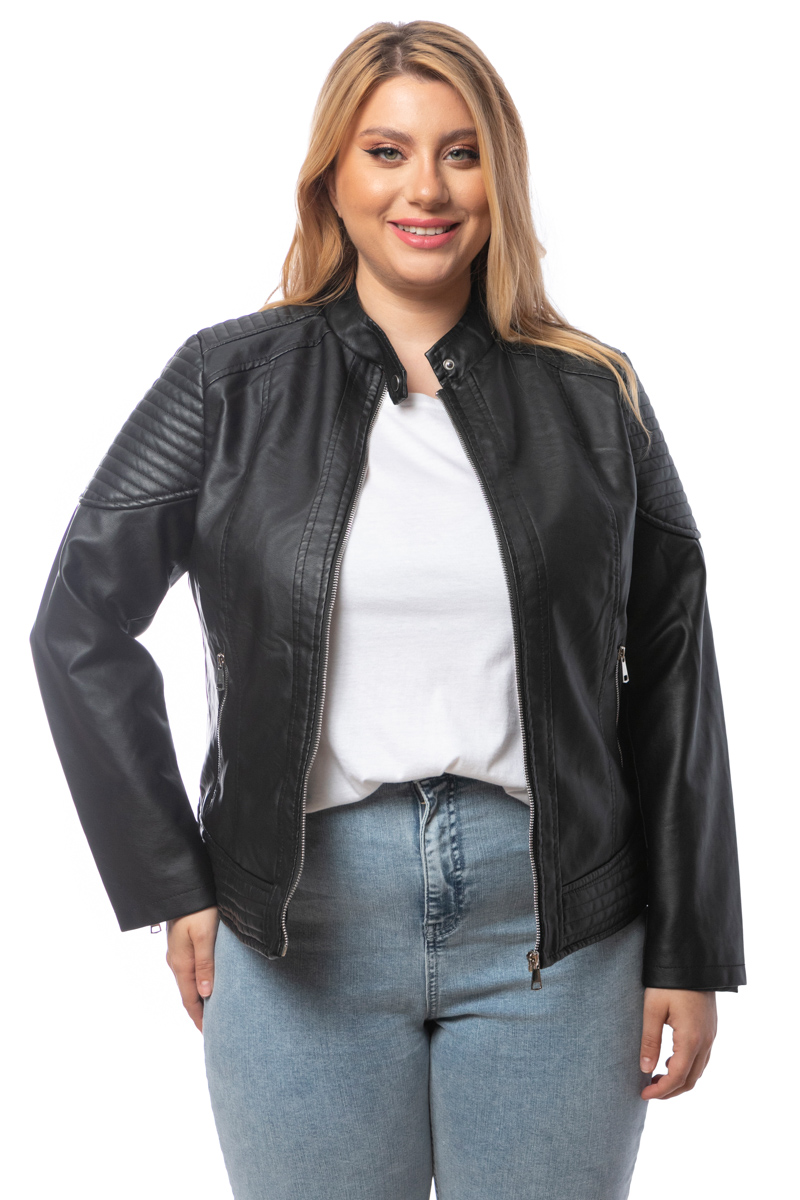 Leather-like jacket με μάο γιακά σε μαύρο χρώμα 2025