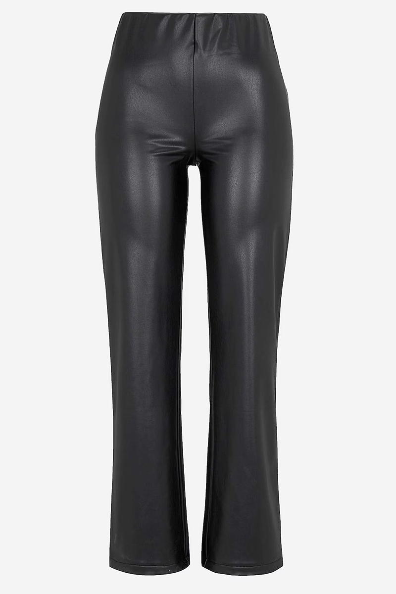  Leather-like παντελόνι σε ίσια γραμμή σε μαύρο χρώμα 2025