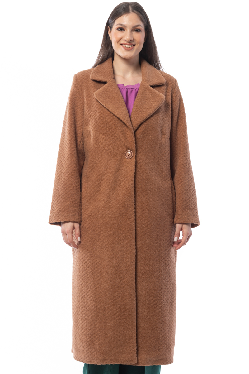 Μακρύ μπουκλέ παλτό με γιακά σε καμηλό χρώμα 14223.7288-Καμηλό