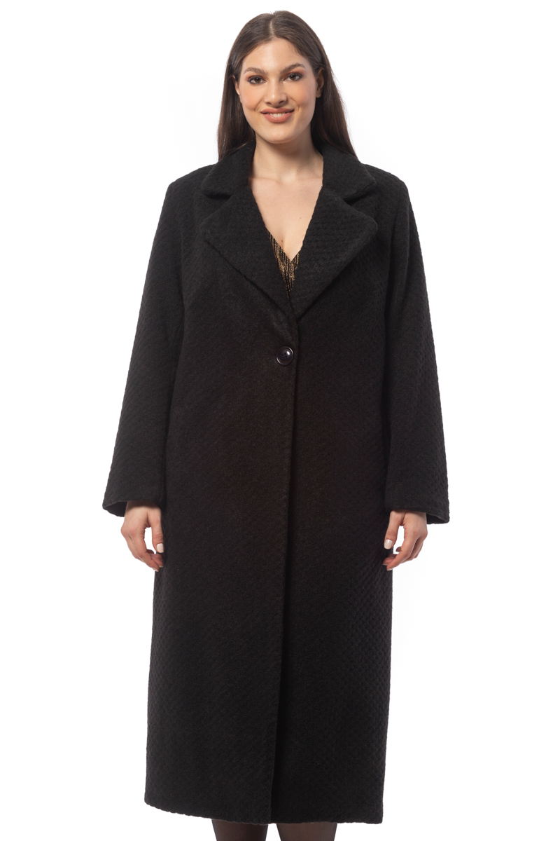 Μακρύ μπουκλέ παλτό με γιακά σε μαύρο χρώμα 14223.7288-Μαύρο