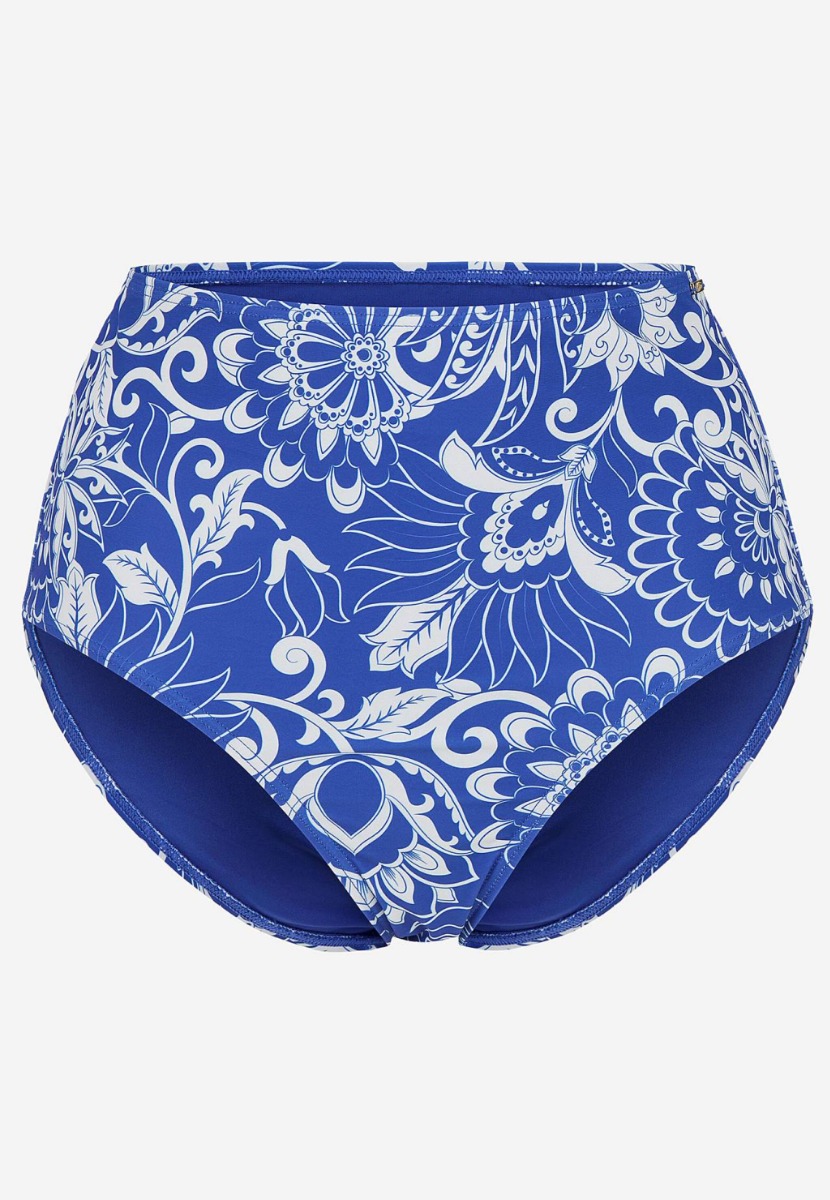 Εμπριμέ ψηλόμεσο bikini-slip σε λευκό/μπλε χρώμα