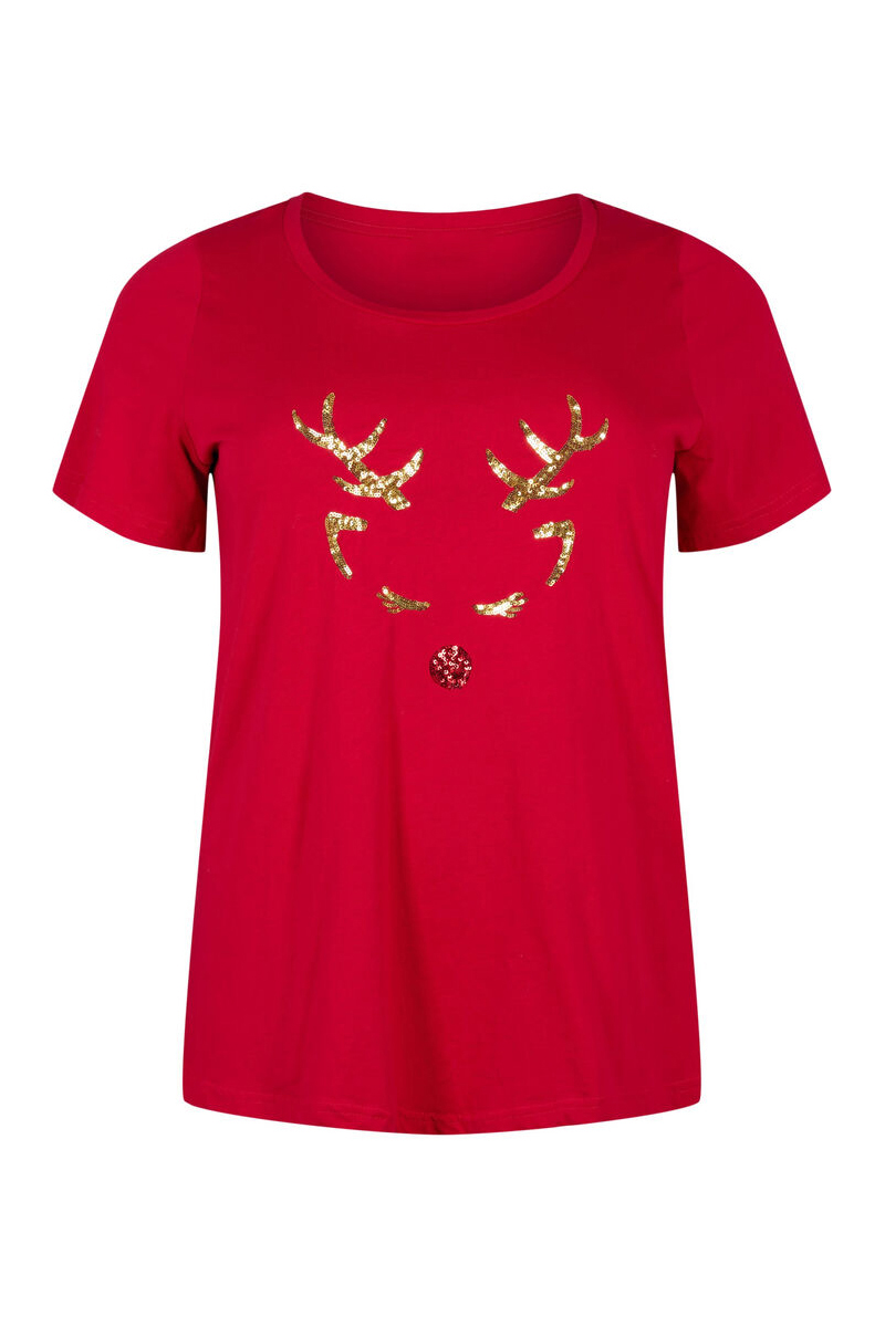 Xmas t-shirt με τύπωμα ελάφι σε κόκκινο χρώμα 59966-Κόκκινο
