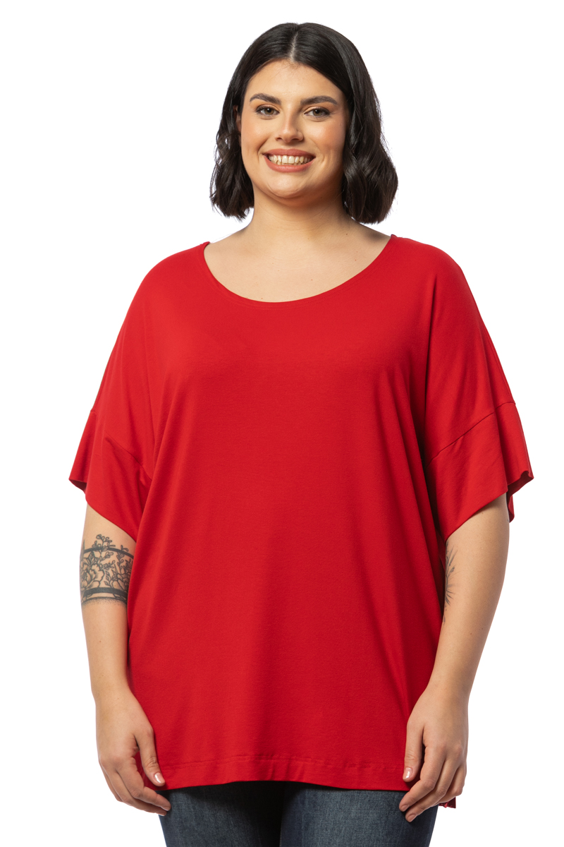 Κοντομάνικη τετράγωνη μπλούζα σε κόκκινο χρώμα 1423.8421-Κόκκινο