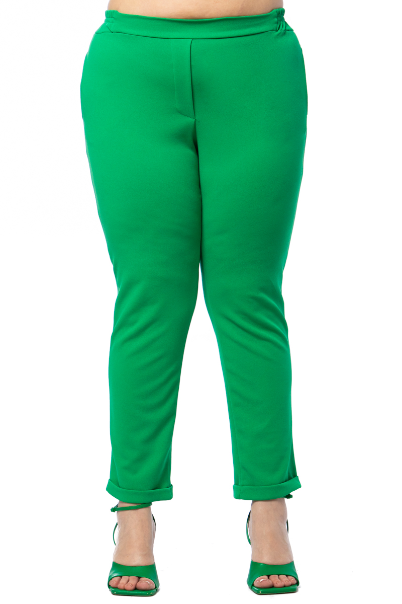 Παντελόνι scuba 7/8 με λάστιχο στη μέση και ρεβέρ σε πράσινο χρώμα 1422.2408-Πράσινο