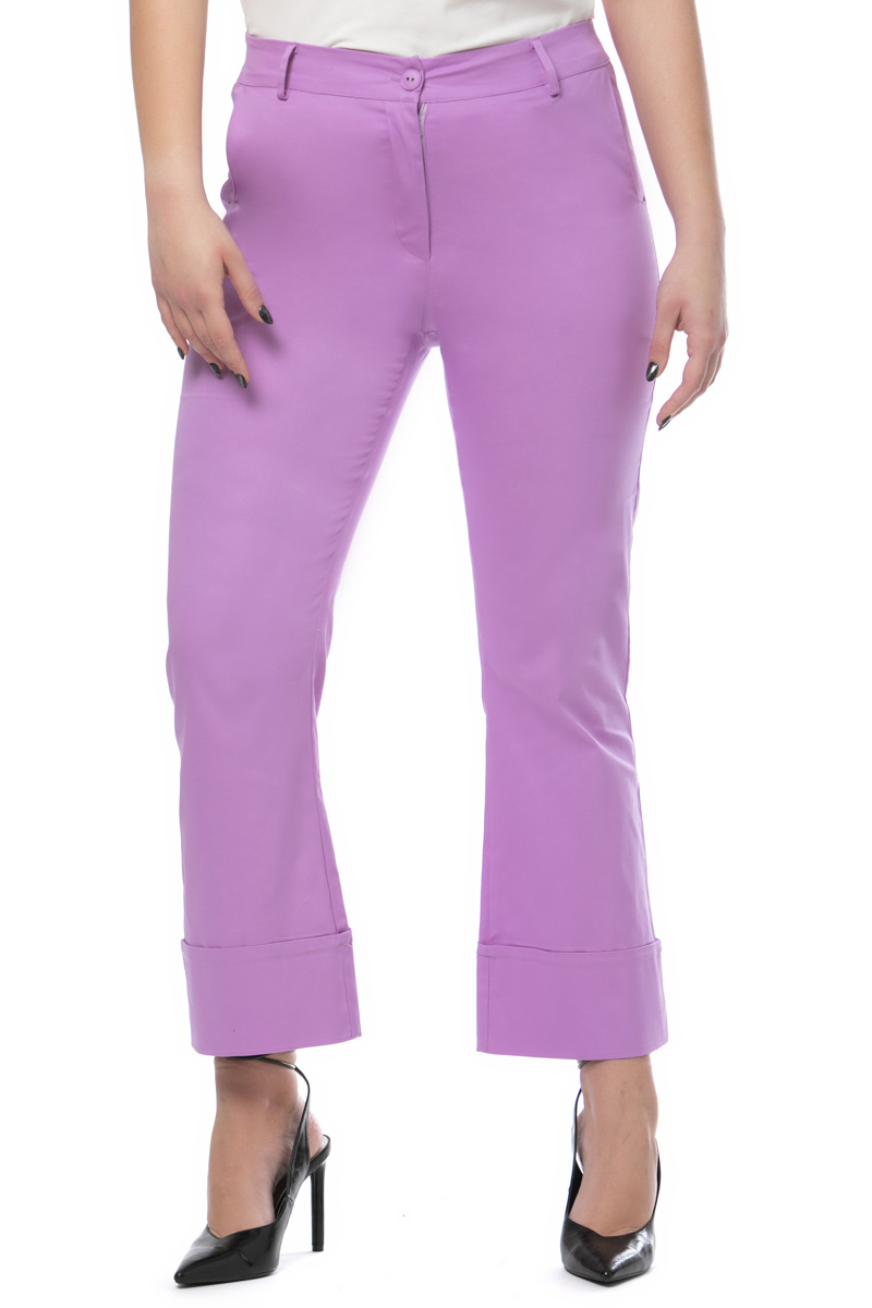 Καμπαρντινέ παντελόνι με φαρδύ ρεβέρ σε λιλά χρώμα 1421.2275-Λιλά