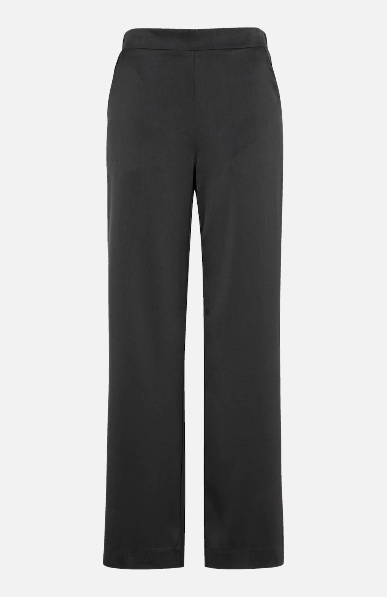 Σατέν παντελόνα με τσέπες και λάστιχο στη μέση σε μαύρο χρώμα 615641-Μαύρο