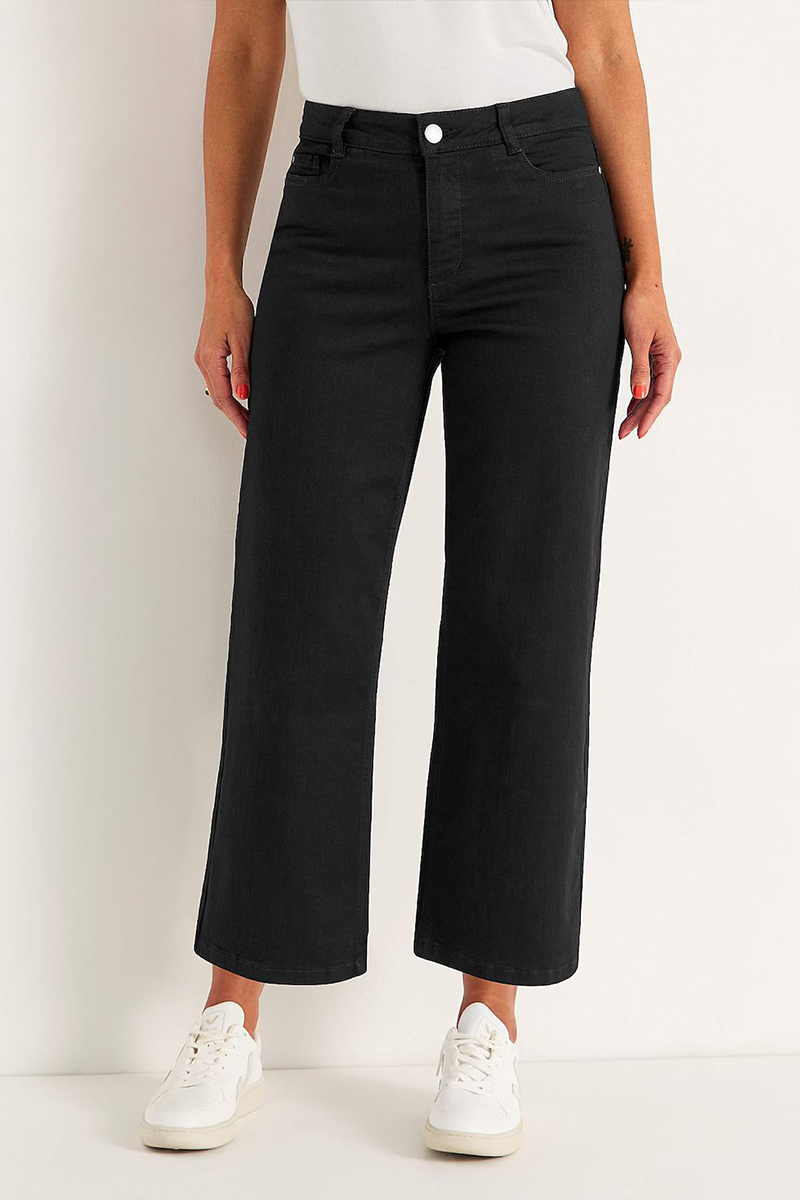  Φαρδύ καμπάνα jean 7/8 σε denim black χρώμα 2025