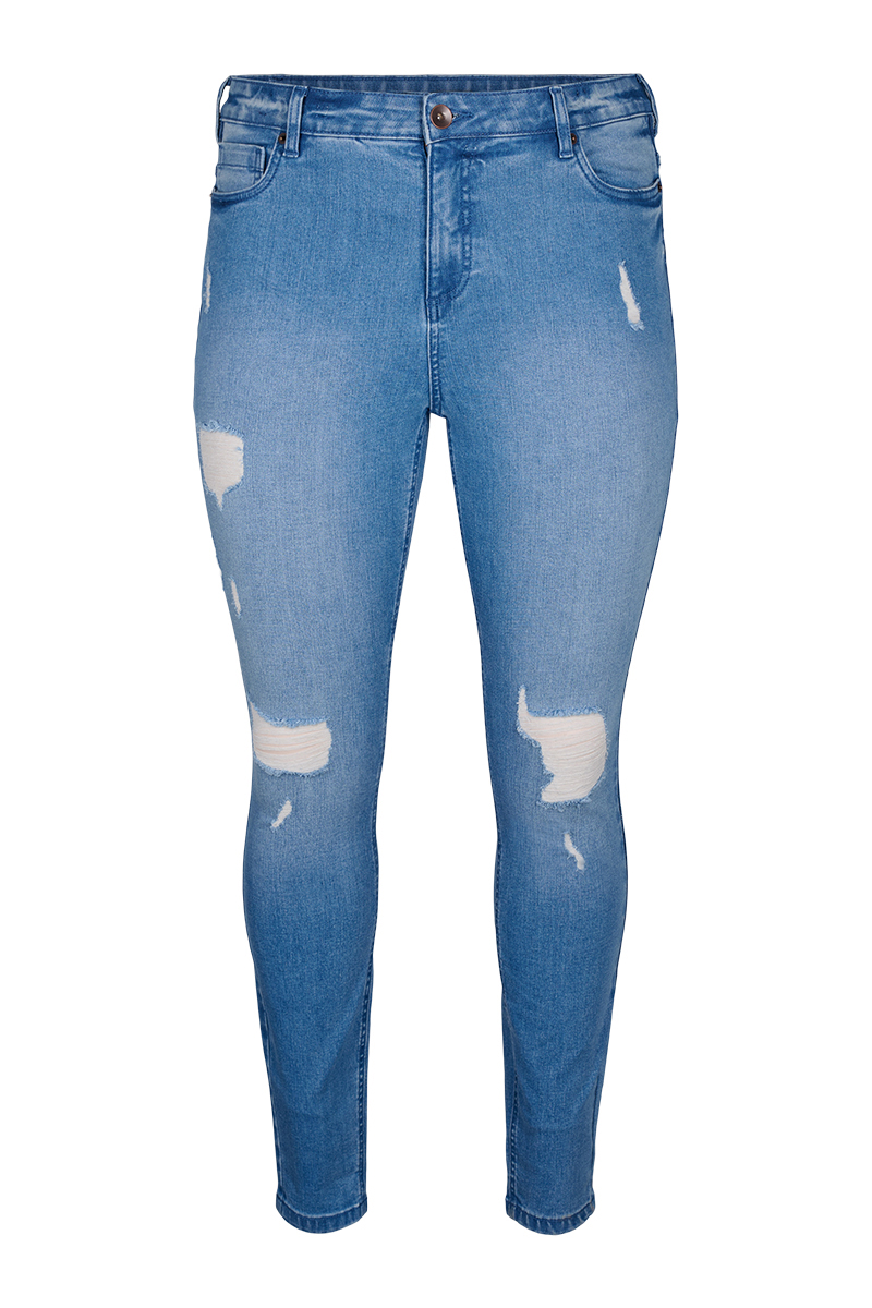  Slim jean με φθορές σε denim blue χρώμα 2025