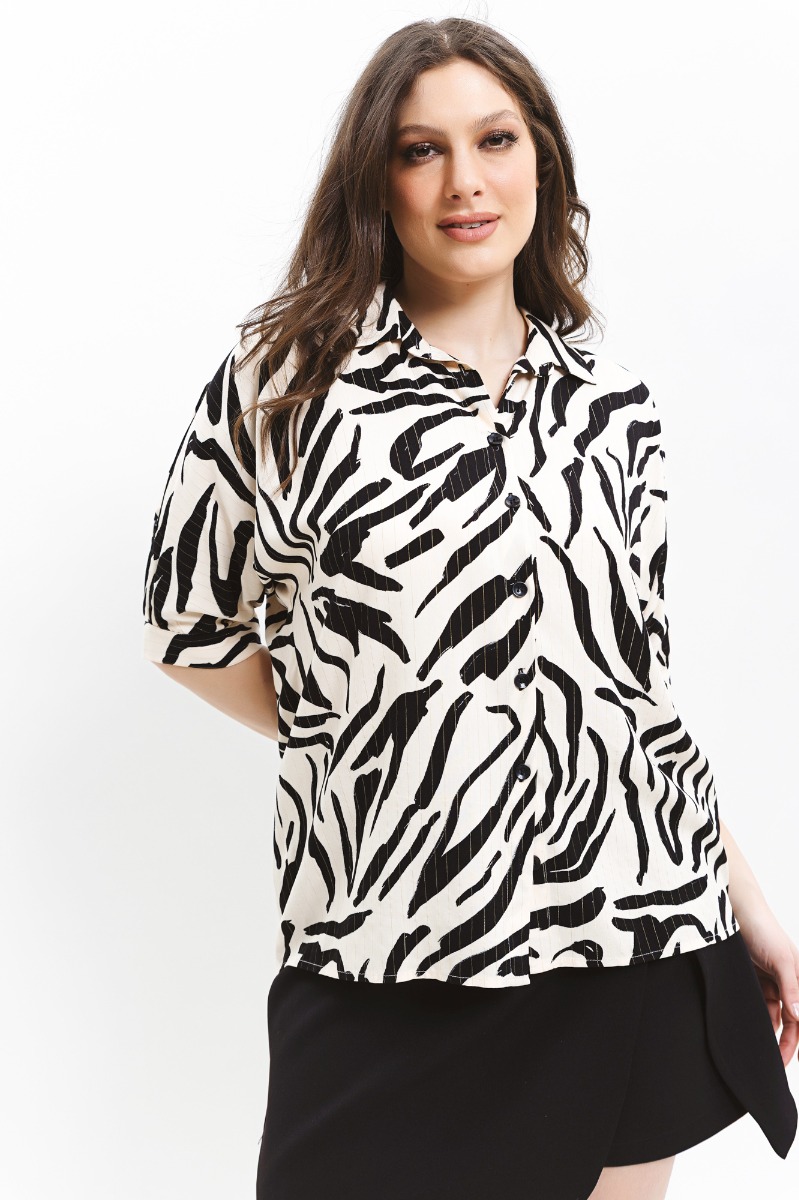  Πουκάμισο με animal print και λούρεξ σε μπεζ/μαύρο χρώμα 2025