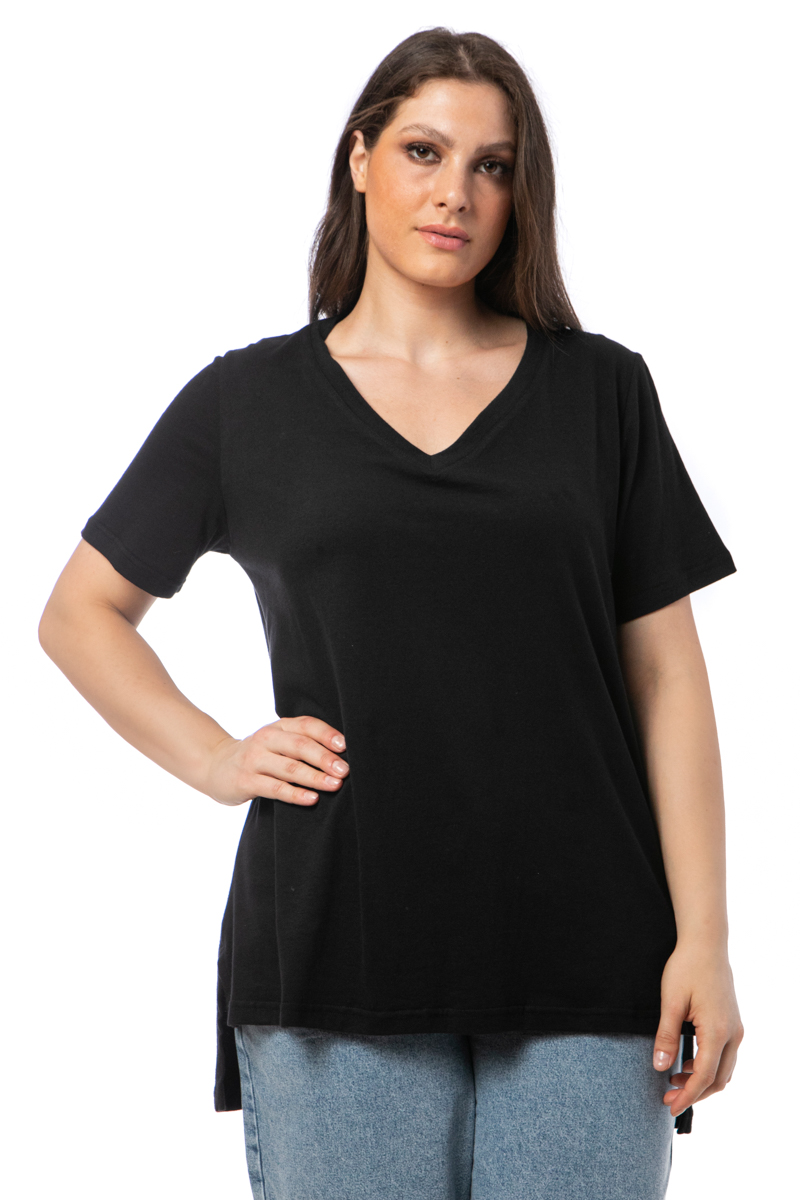  T-shirt με V λαιμόκοψη σε μαύρο χρώμα 2025