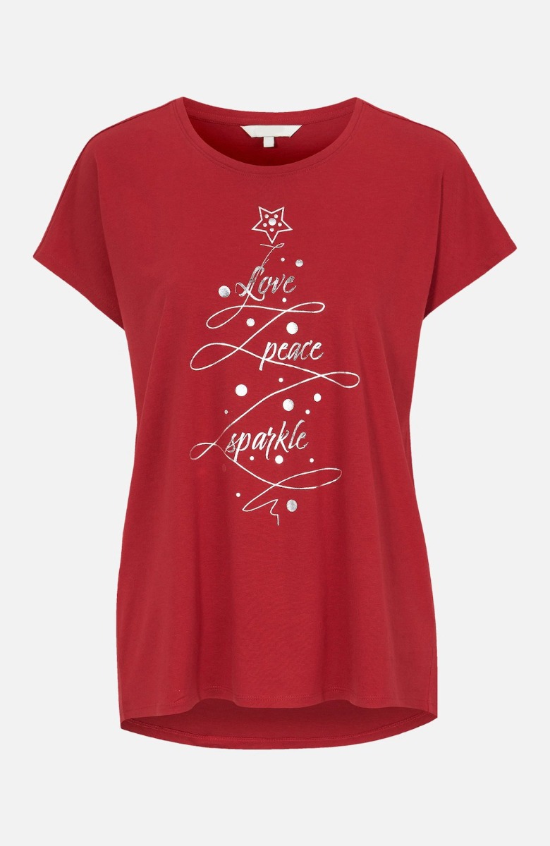T-shirt με γιορτινό τύπωμα σε κόκκινο χρώμα 615611-Κόκκινο