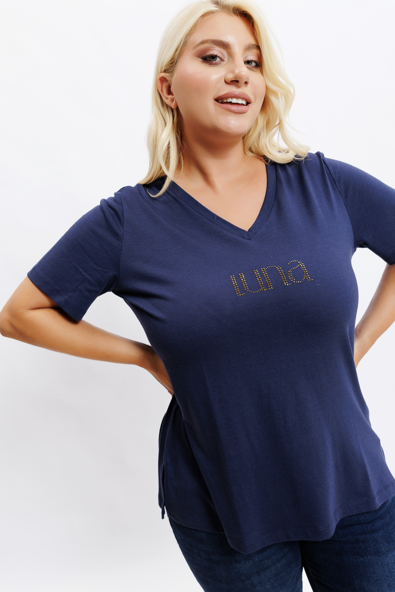  T-shirt με στρας τύπωμα 'luna' σε μπλε χρώμα 2025