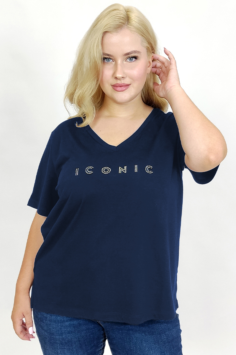  T-shirt με στρας τύπωμα 'iconic' σε μπλε χρώμα 2025
