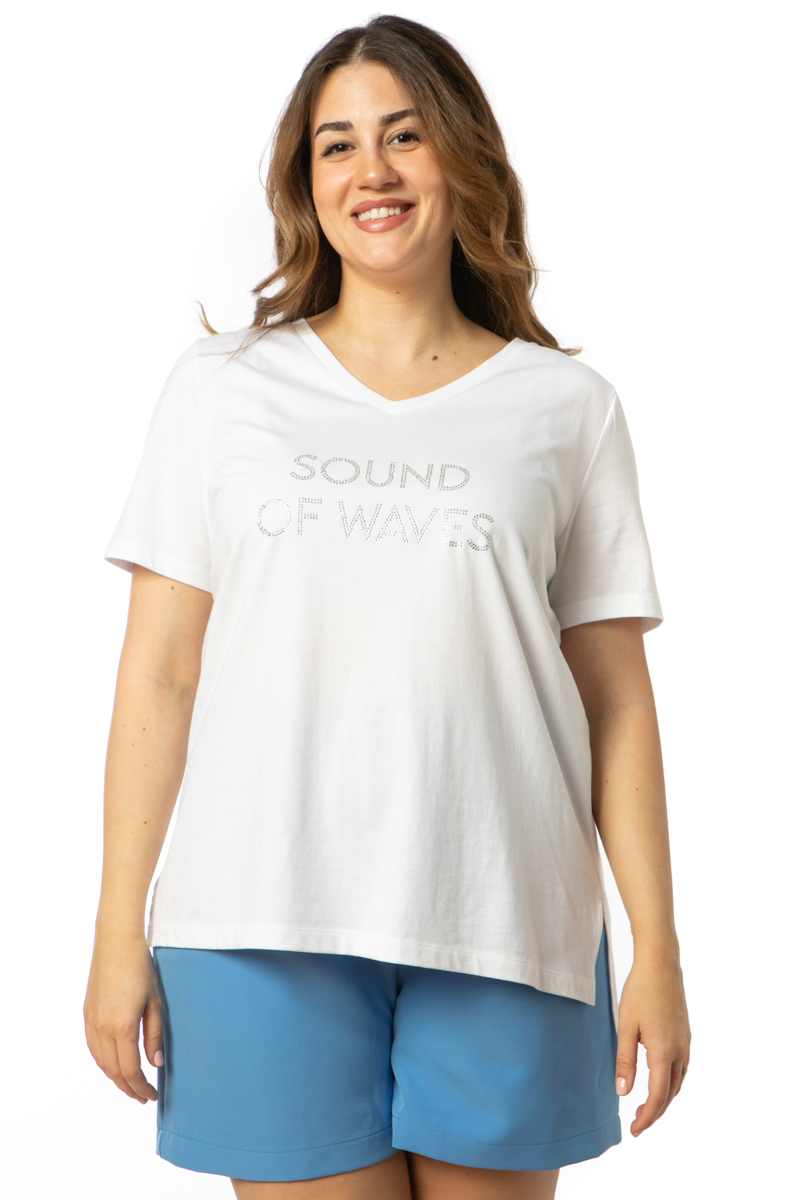  T-shirt με στρας τύπωμα 'Sound of waves' σε λευκό χρώμα | Premium Collection 2025