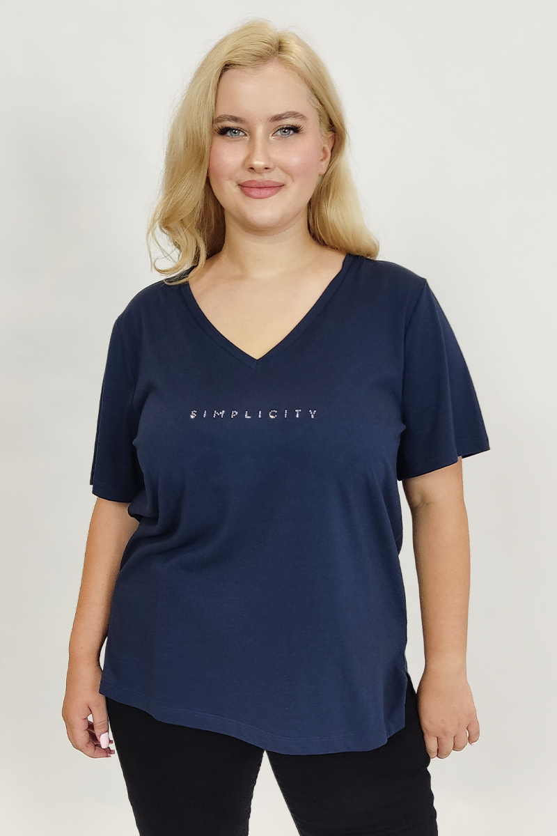  T-shirt με στρας τύπωμα 'simplicity' σε μπλε χρώμα 2025