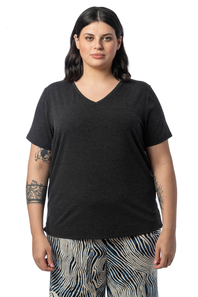  T-shirt με V λαιμόκοψη σε ανθρακί χρώμα 2025