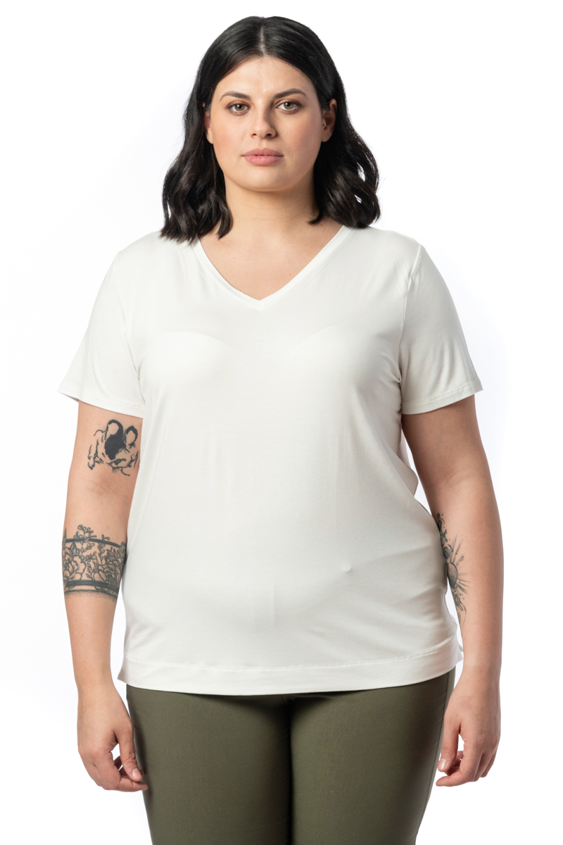  T-shirt με V λαιμόκοψη σε εκρού χρώμα 2025