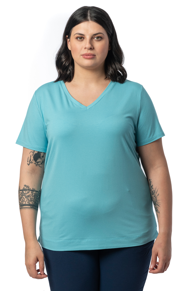  T-shirt με V λαιμόκοψη σε γαλάζιο χρώμα 2025