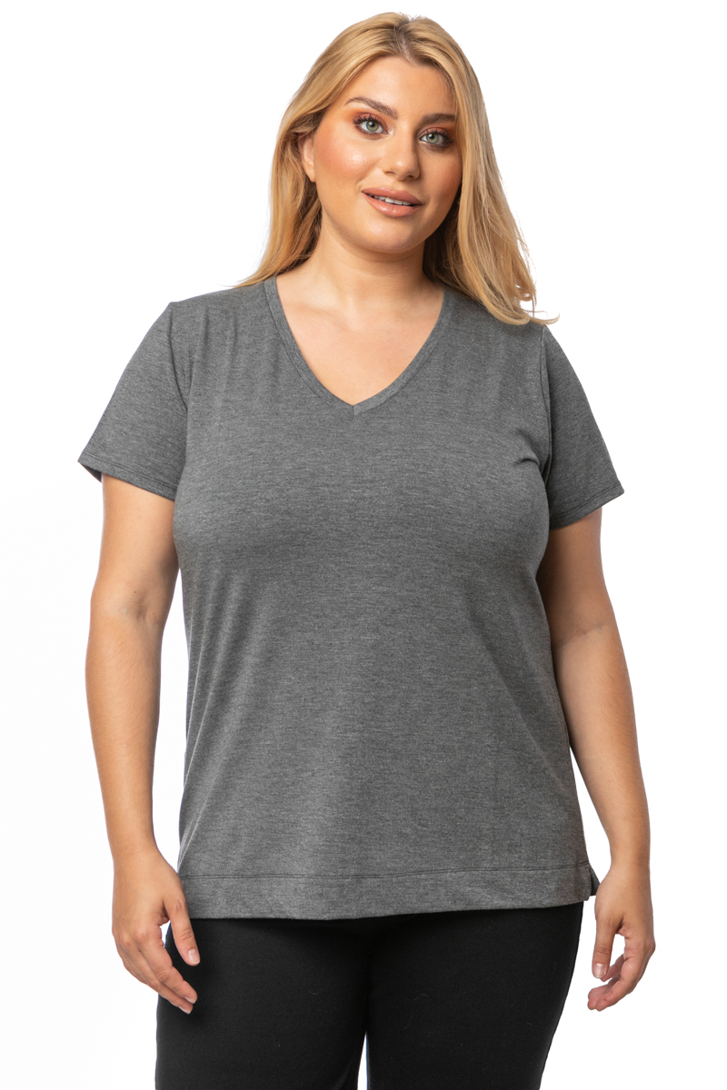  T-shirt με V λαιμόκοψη σε γκρι χρώμα 2025