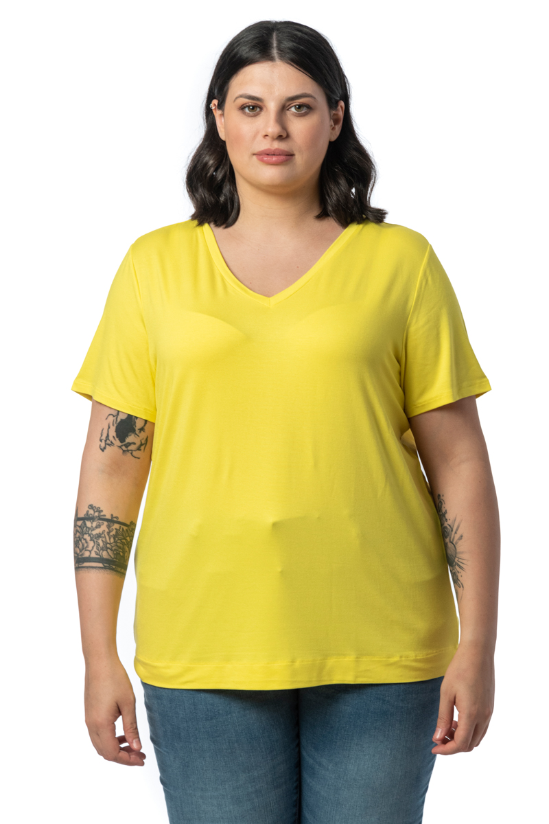  T-shirt με V λαιμόκοψη σε κίτρινο χρώμα 2025