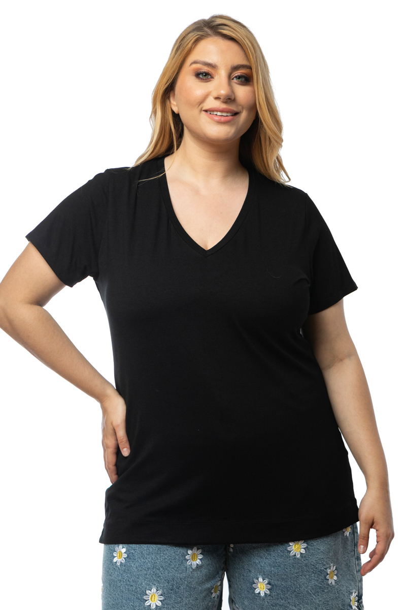  T-shirt με V λαιμόκοψη σε μαύρο χρώμα 2025