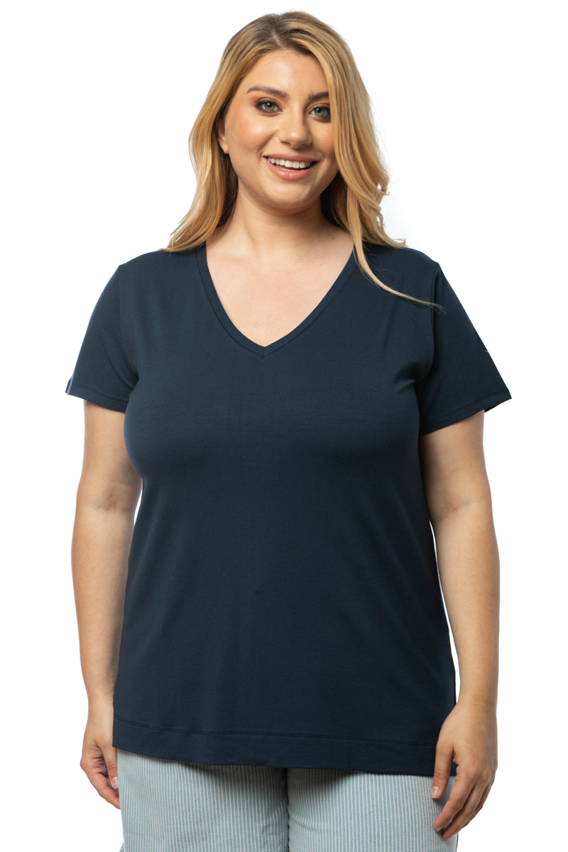  T-shirt με V λαιμόκοψη σε μπλε χρώμα 2025