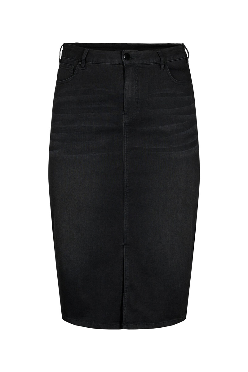 Τζιν midi φούστα με σκίσιμο μπροστά σε denim black χρώμα 10771-Denim Black