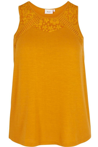 Αμάνικη μπλούζα με δαντέλα στο ντεκολτέ σε χρώμα ώχρα