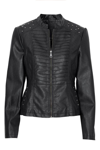 Μαύρο leather like jacket με τρουκς και ραφές